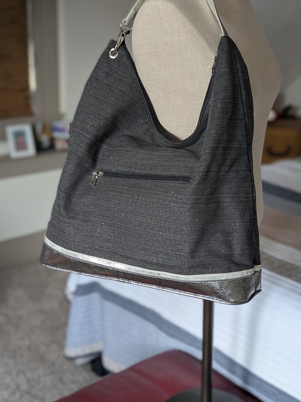 Celine Dion Softy Canvas Hobo Handbag with Silver Accents - Picture 5 of 10